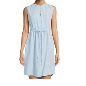 👗NWT Lycocell Vintage Blue Sleeveless Tie Waist Midi Dress